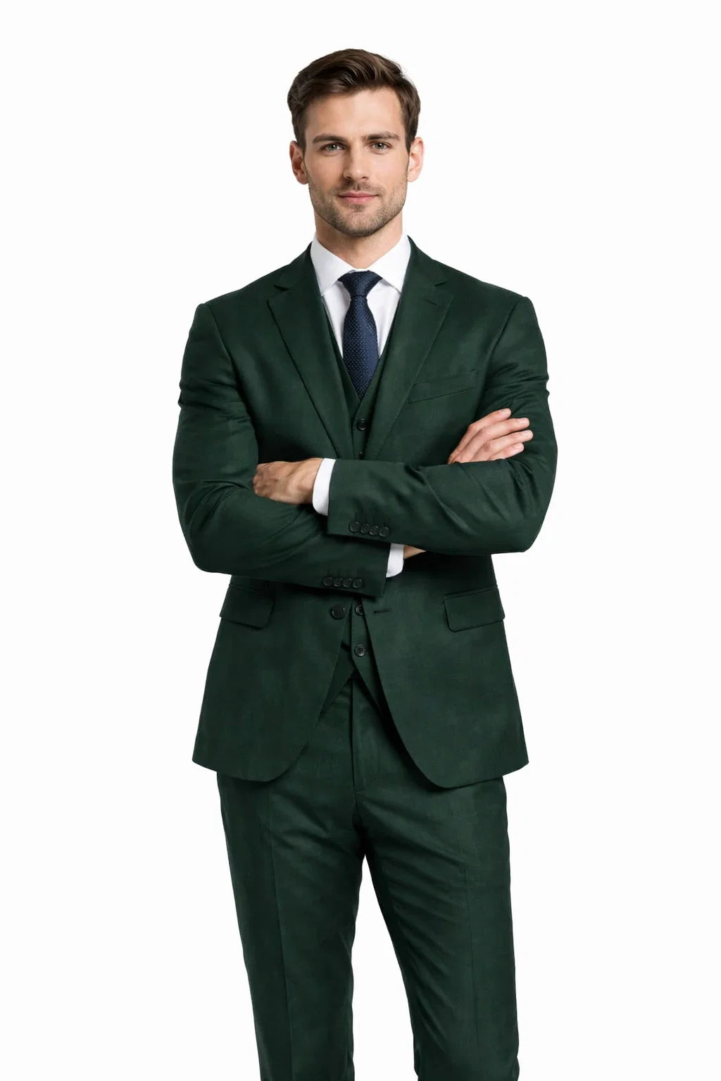 Men's Two Button Vested Notch Lapel Matching Vest and Basic Suit in Hunter Green