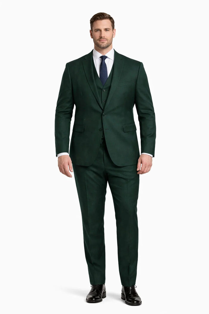 Men's Two Button Vested Notch Lapel Matching Vest and Basic Suit in Hunter Green