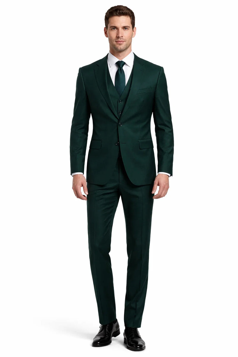 Men's Two Button Vested Notch Lapel Matching Vest and Basic Suit in Hunter Green | Alberto Nardoni Men's Two Button Vested Notch Lapel Matching Vest and Basic Suit in Hunter Green | Alberto Nardoni