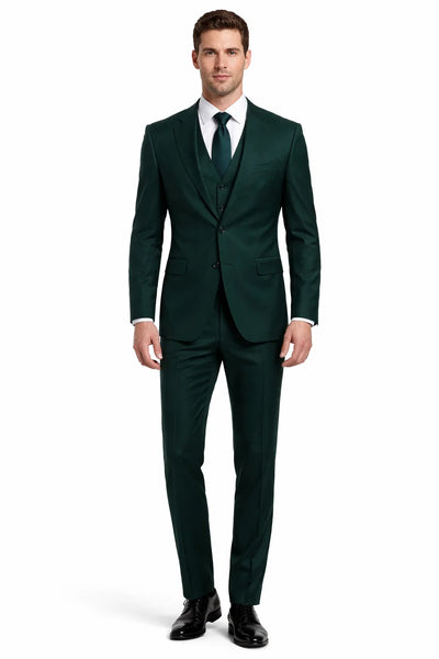 Men's Two Button Vested Notch Lapel Matching Vest and Basic Suit