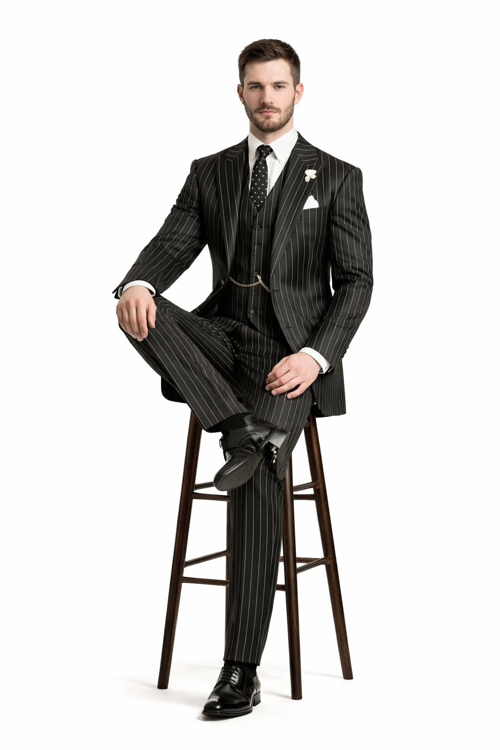 Gangster Suit - Mobster Suit - Mafia Suit For Men 2 button Gangster Pinstripe Suit in Black & White