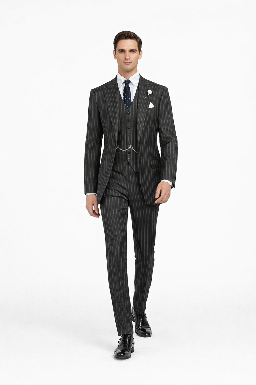 Mens 2 button Gangster Pinstripe Suit in Black & White