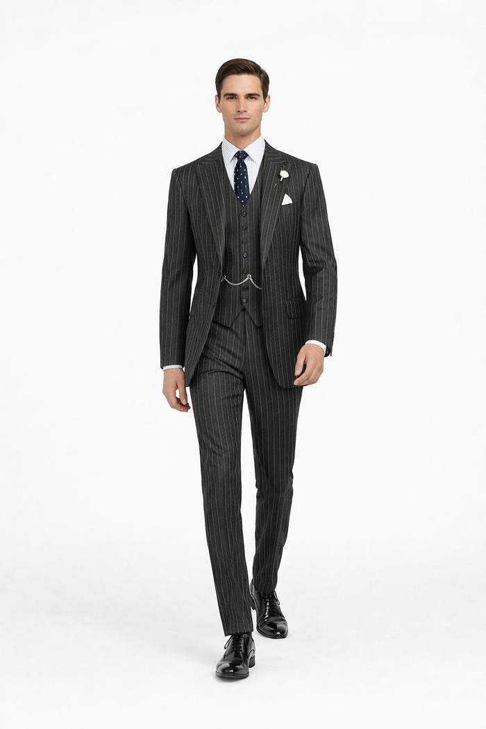Mens 2 button Gangster Pinstripe Suit in Black & White