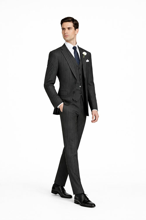 Mens 2 button Gangster Pinstripe Suit in Black & White