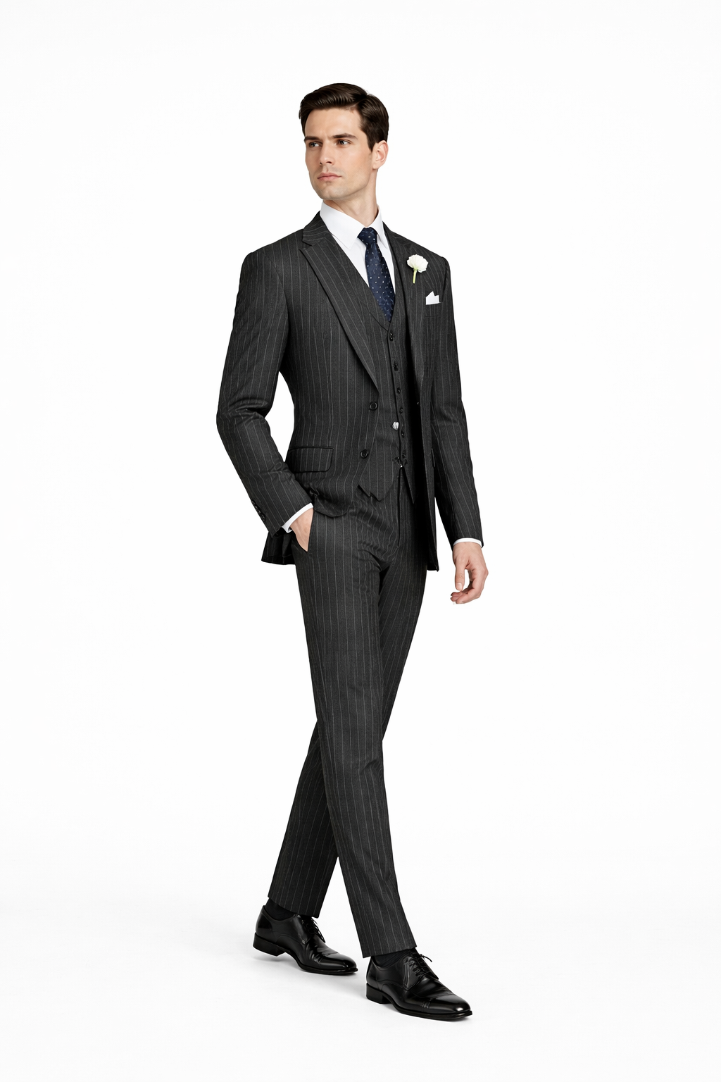 Mens 2 button Gangster Pinstripe Suit in Black & White
