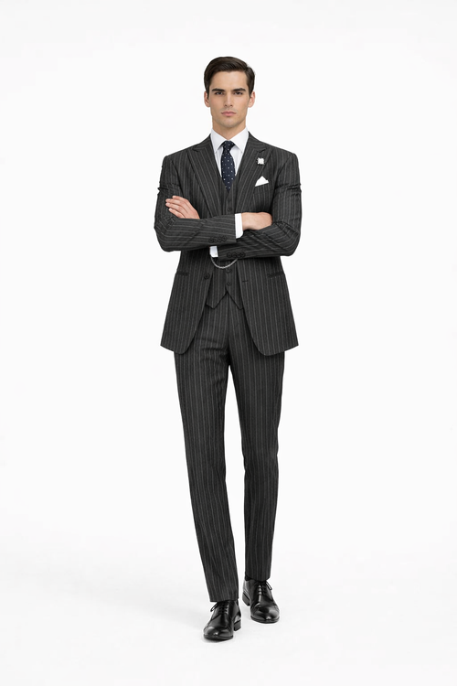 Mens 2 button Gangster Pinstripe Suit in Black & White