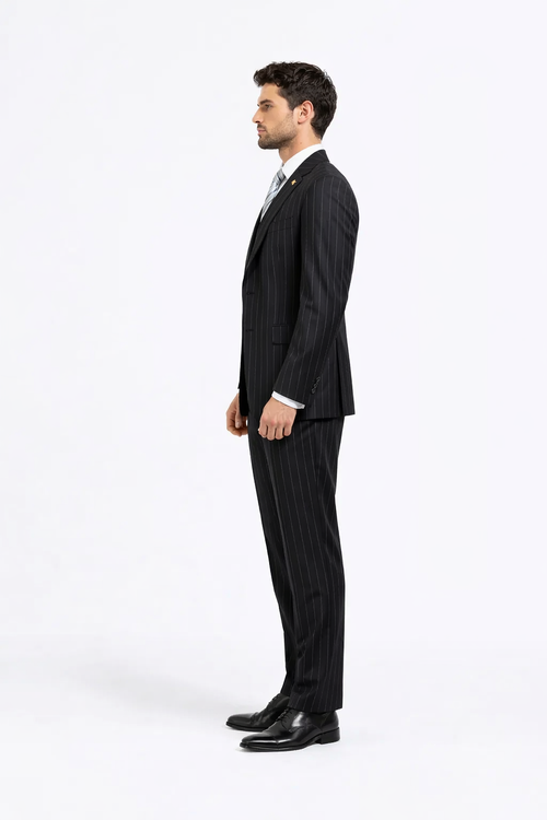 Gangster Suit - Mobster Suit - Mafia Suit For Mens 2 Button Gangster Pinstripe Suit in Black