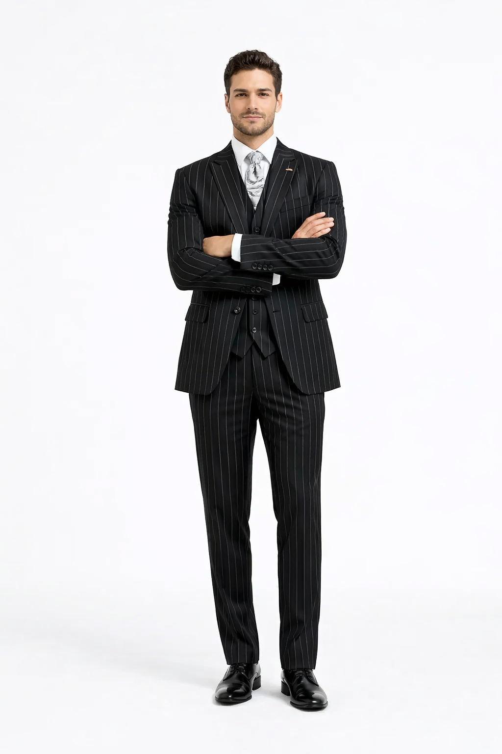 Gangster Suit - Mobster Suit - Mafia Suit For Mens 2 Button Gangster Pinstripe Suit in Black