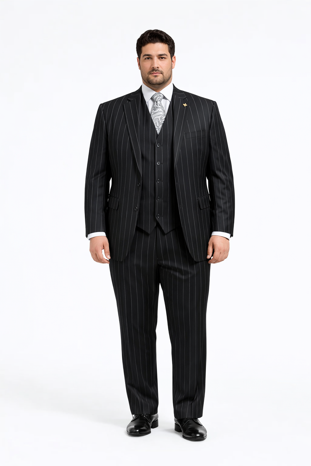 Gangster Suit - Mobster Suit - Mafia Suit For Mens 2 Button Gangster Pinstripe Suit in Black