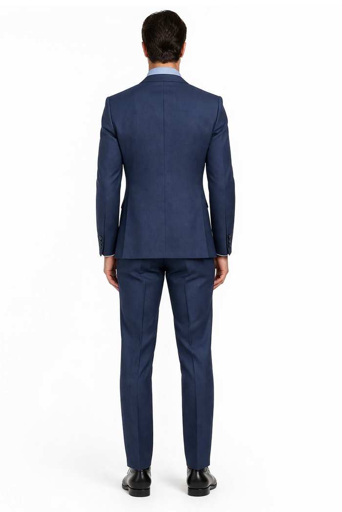 Mens 2 Button Modern Fit Texured Weave Suit in Blue