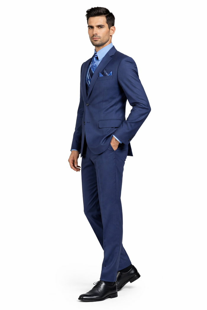 Mens 2 Button Modern Fit Texured Weave Suit in Blue