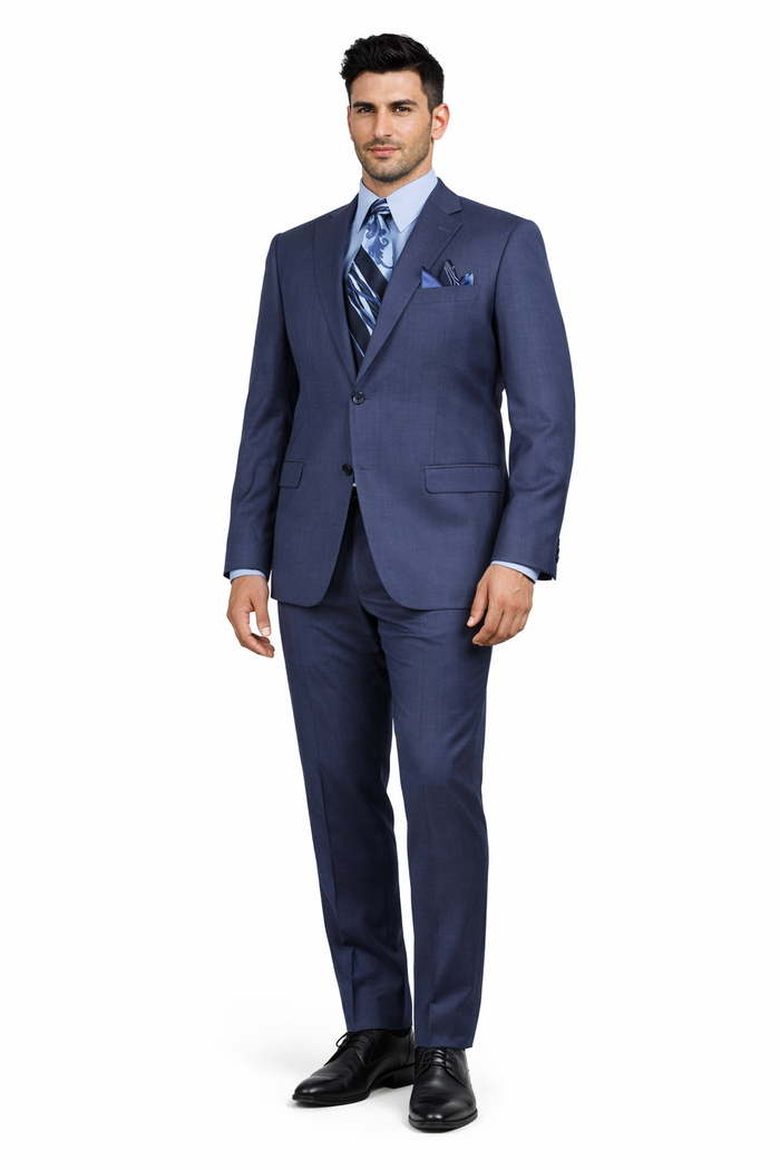 Mens 2 Button Modern Fit Texured Weave Suit in Blue