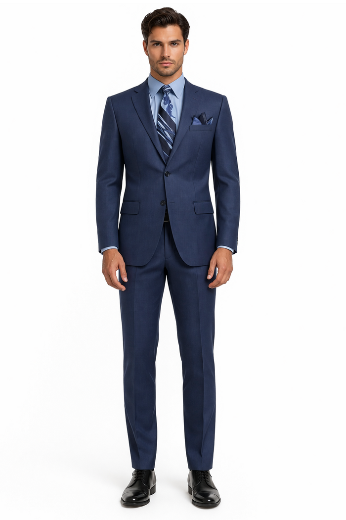 Mens 2 Button Modern Fit Texured Weave Suit in Blue