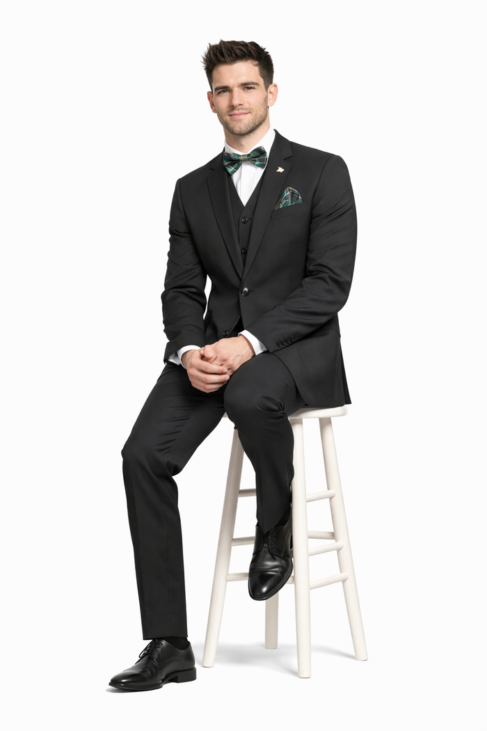 Mens 2 Button Modern Fit Vested Wool Suit in Olive