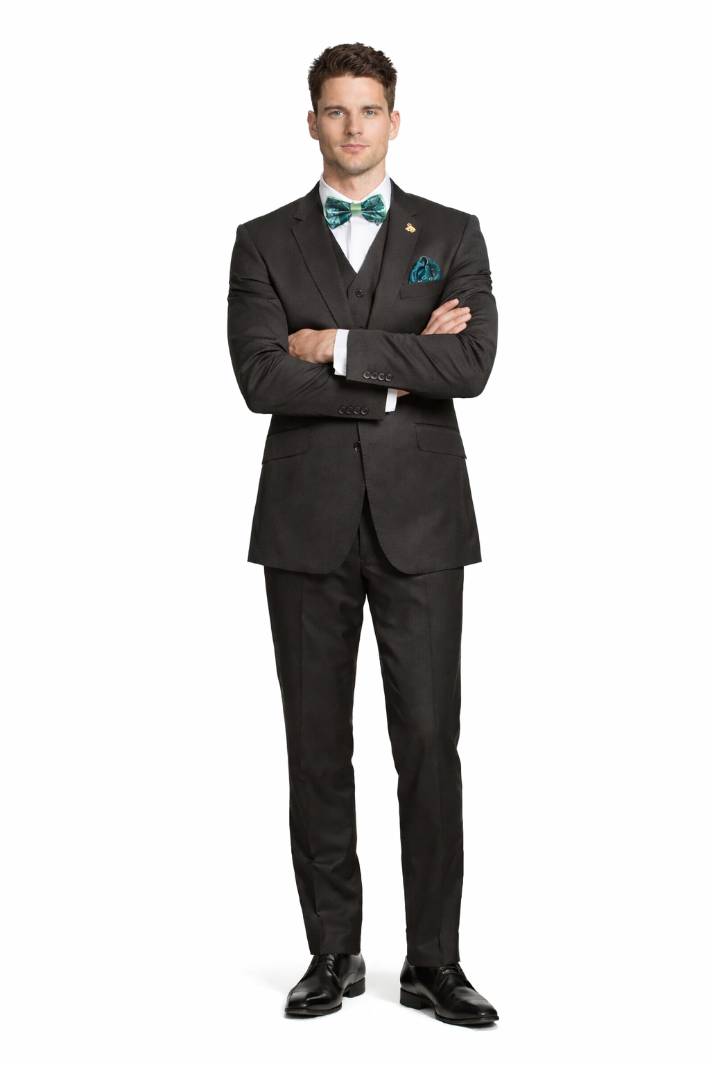 Mens 2 Button Modern Fit Vested Wool Suit in Olive