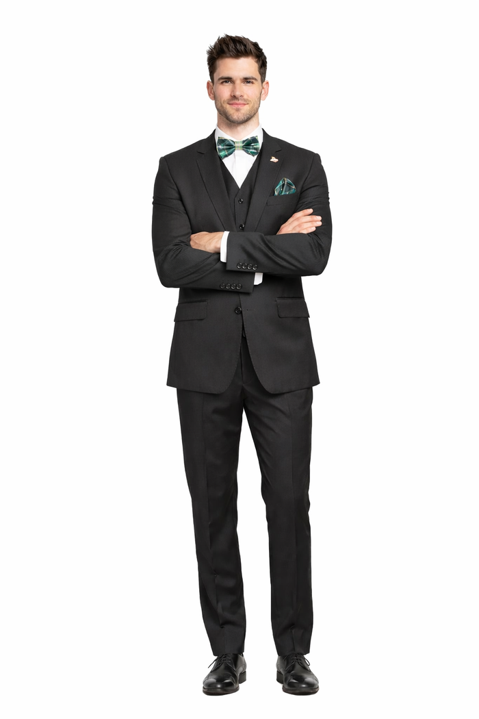 Mens 2 Button Modern Fit Vested Wool Suit in Olive