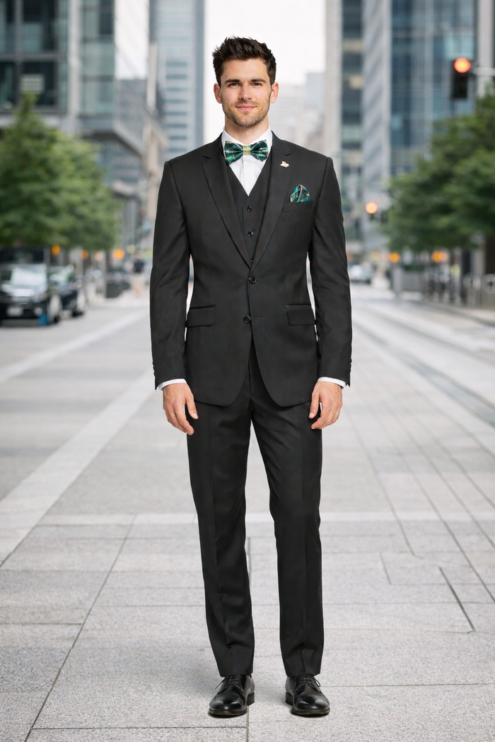 Mens 2 Button Modern Fit Vested Wool Suit in Olive