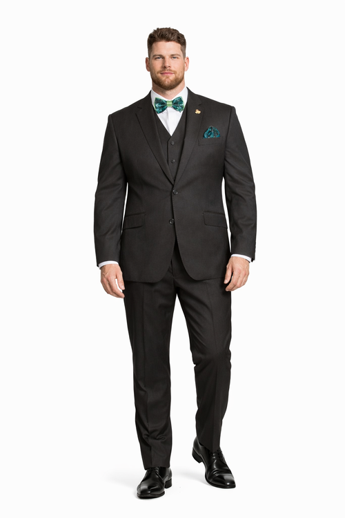Mens 2 Button Modern Fit Vested Wool Suit in Olive