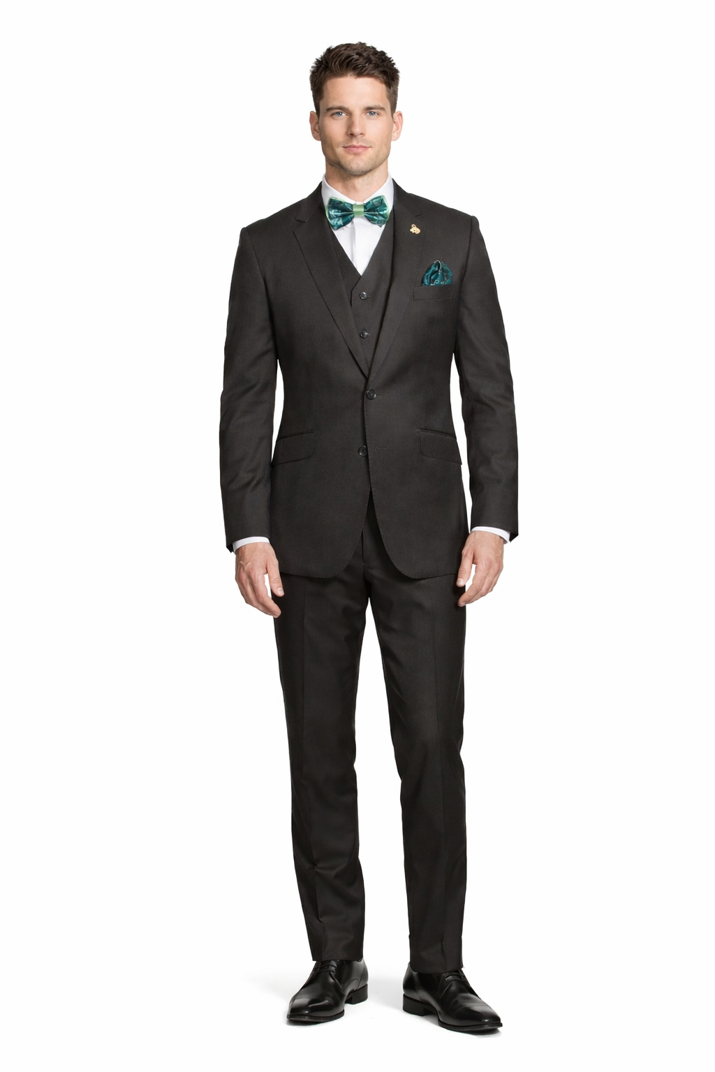 Mens 2 Button Modern Fit Vested Wool Suit in Olive