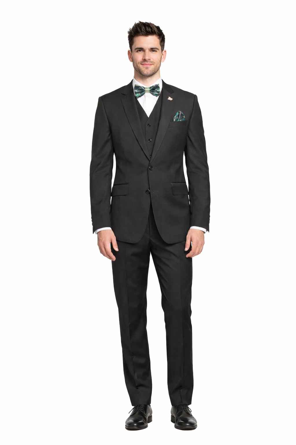 Mens 2 Button Modern Fit Vested Wool Suit in Olive