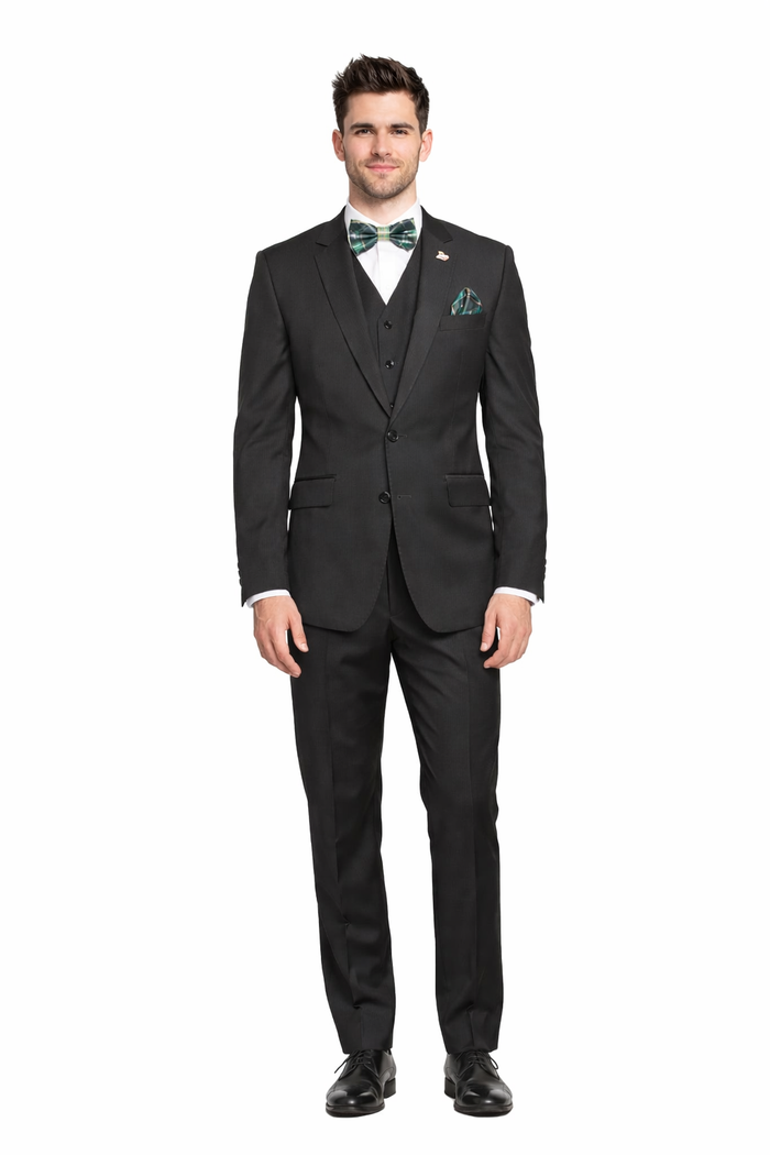 Mens 2 Button Modern Fit Vested Wool Suit in Olive
