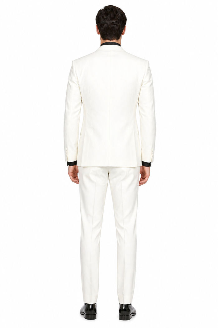 Mens 2 Button Notch Lapel 3 PC Suit With Vest Off-White