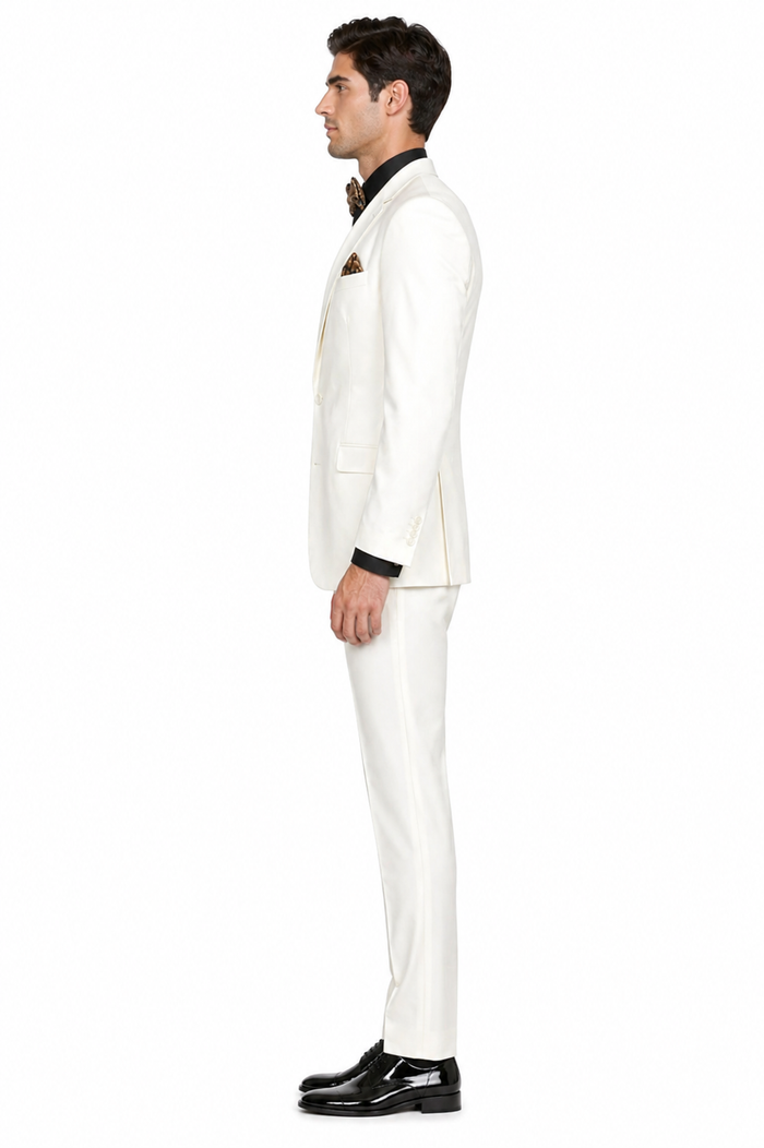 Mens 2 Button Notch Lapel 3 PC Suit With Vest Off-White