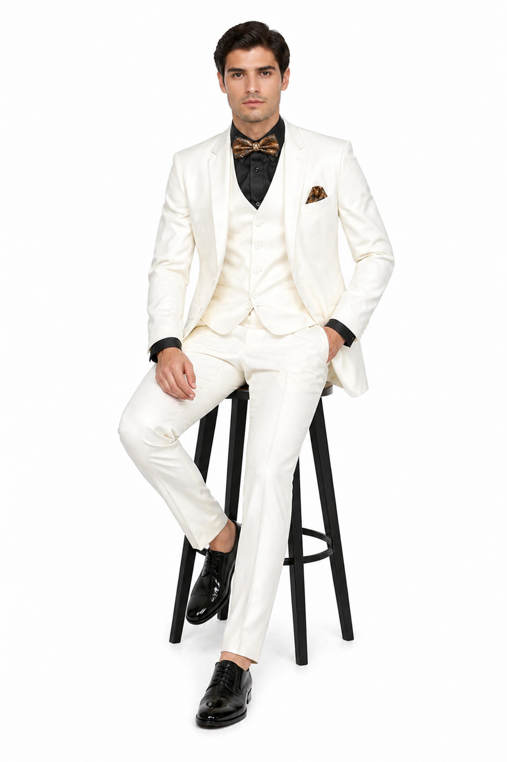 Mens 2 Button Notch Lapel 3 PC Suit With Vest Off-White