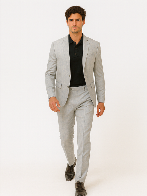 Mens 2 Button Slim Fit Paisley Prom Suit in Silver