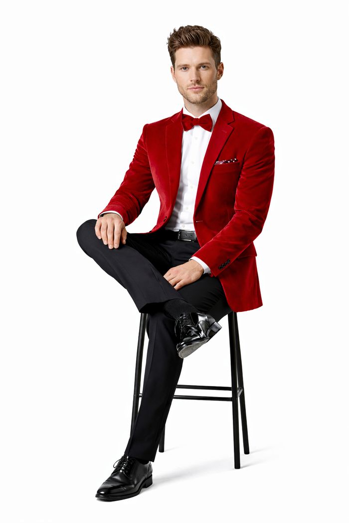 Mens 2 Button Velvet  Red  Blazer