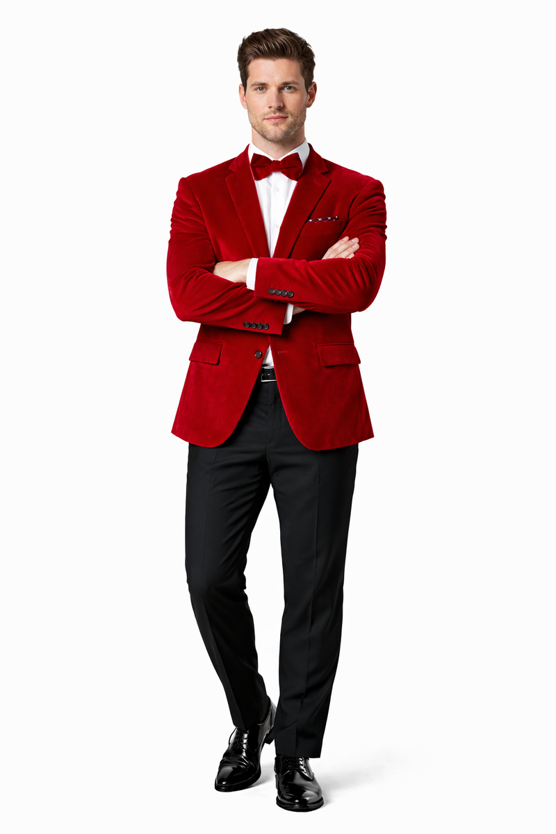 Mens 2 Button Velvet  Red  Blazer