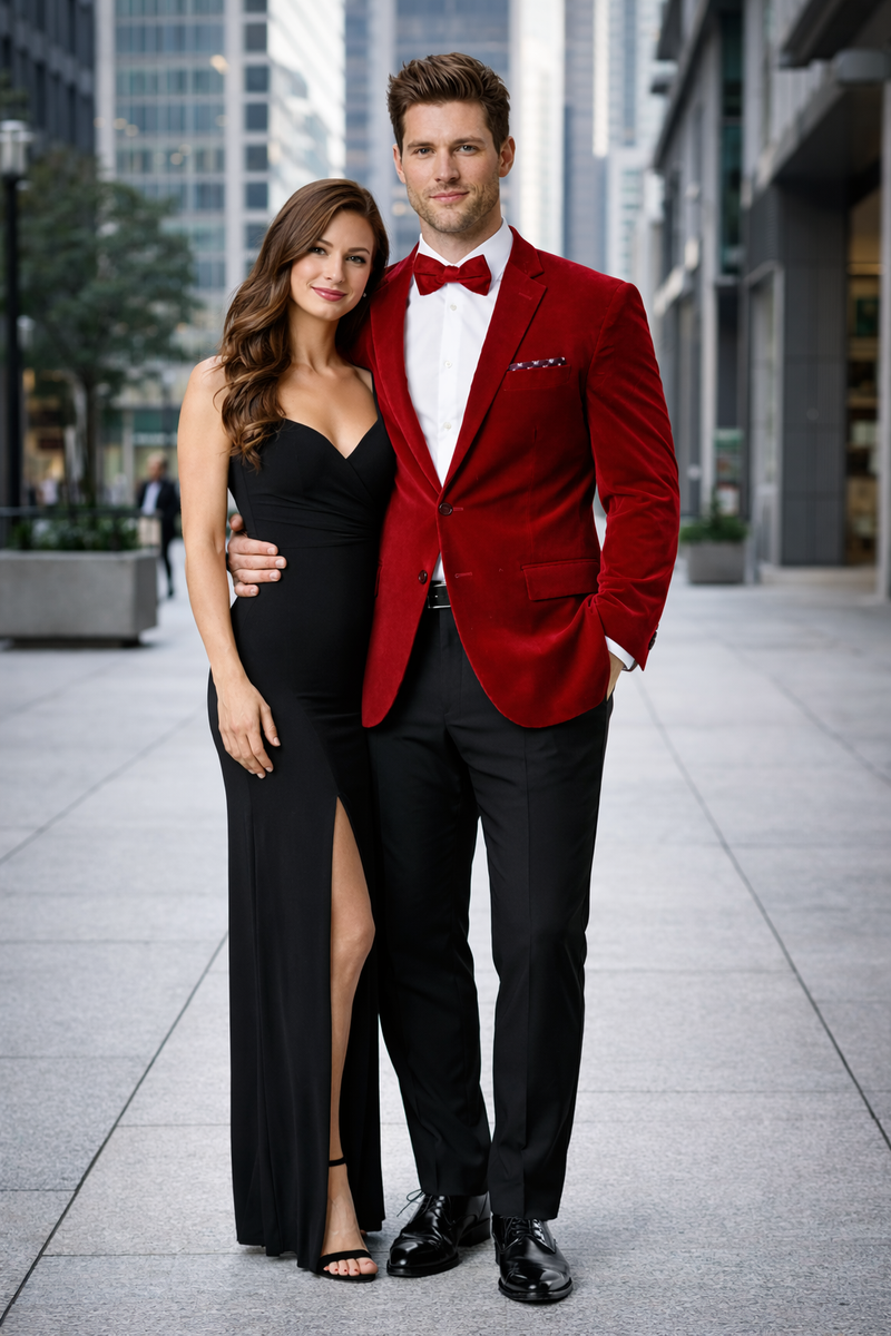Mens 2 Button Velvet  Red  Blazer