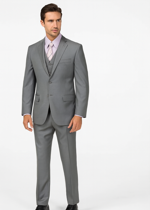 "Classic Fit Men's 3-Button Grey Vested Suit - Basic Style"