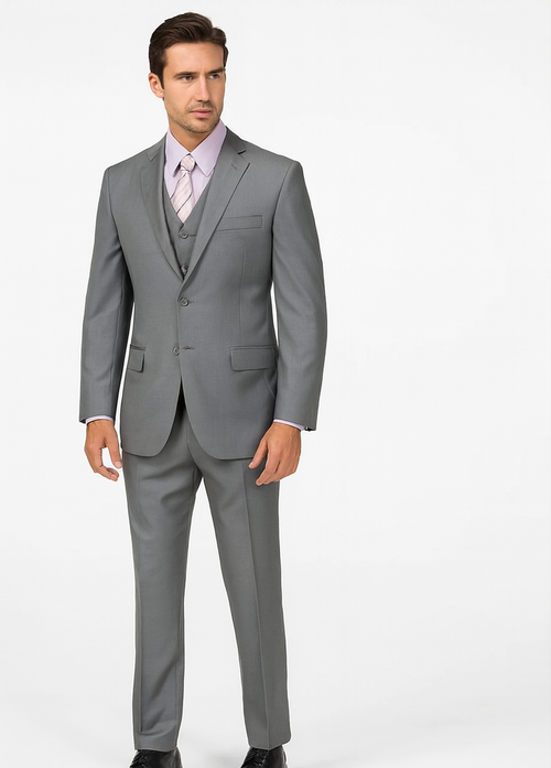 "Classic Fit Men's 3-Button Grey Vested Suit - Basic Style"