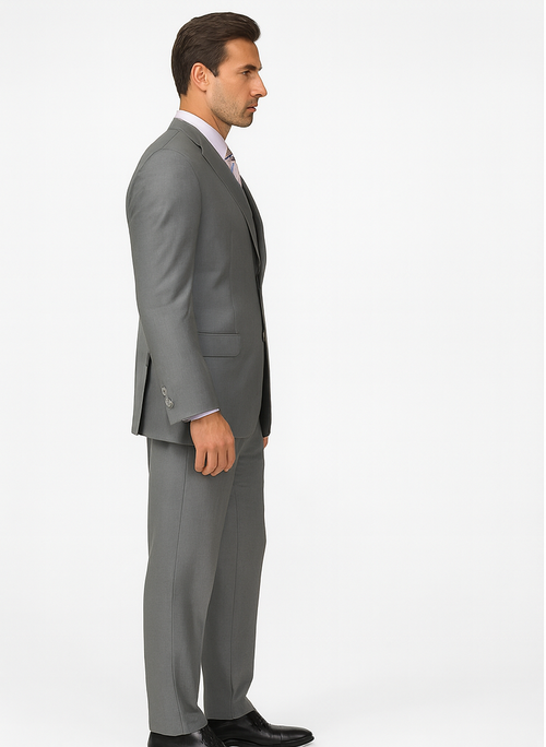Mens Vested Slim Fit Wool Feel Suit in Medium Grey
