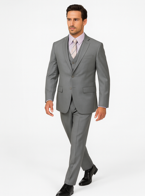 "Classic Fit Men's 3-Button Grey Vested Suit - Basic Style"