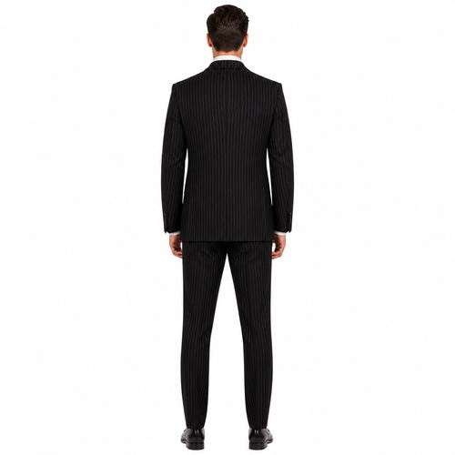 Men's 3-Piece Black Bold White Chalk Bold Pinstripe Vested Cheap Priced Business Suits Clearance Sale