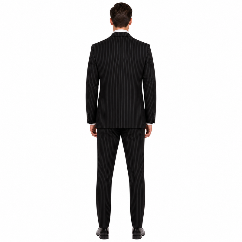 Men's 3-Piece Black Bold White Chalk Bold Pinstripe Vested Cheap Priced Business Suits Clearance Sale