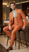 Vinci Mens Orange Three Piece Suit – Orange Windowpane Plaid 3PC Formal Suit for Wedding, Church and Business Holloween Color