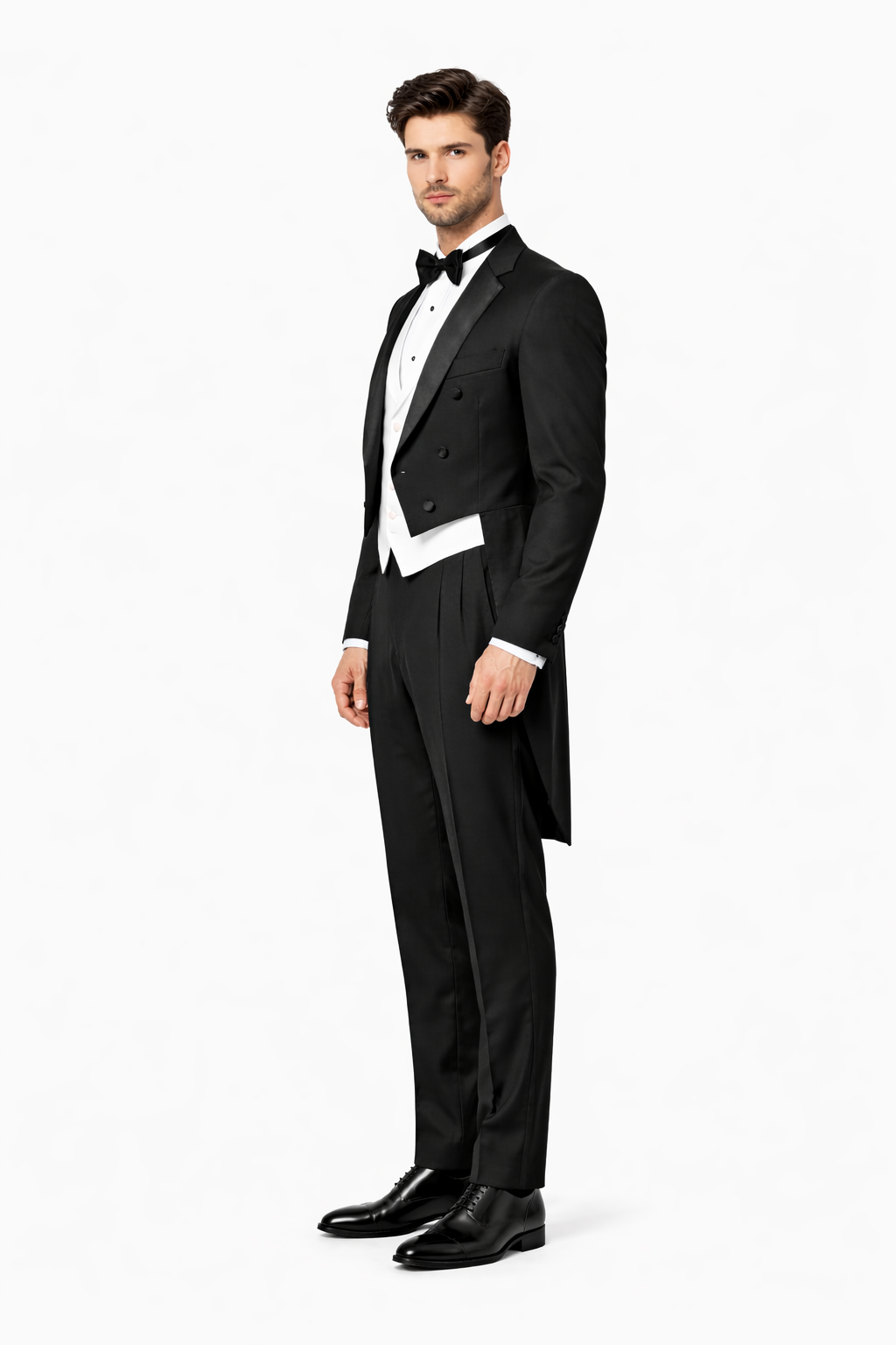 Mens 3pc Vested Classic  6 button Tail Tuxedo in Black