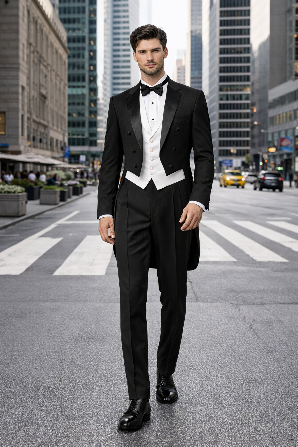 Mens 3pc Vested Classic  6 button Tail Tuxedo in Black