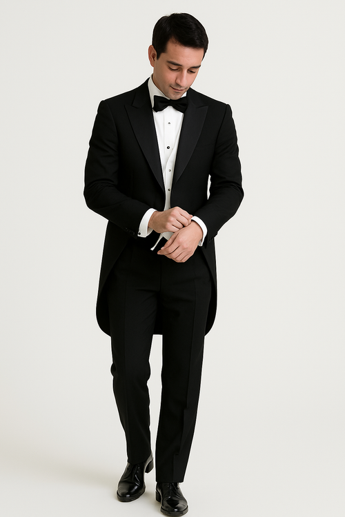 Mens 3pc Vested Classic Tail Tuxedo in Black
