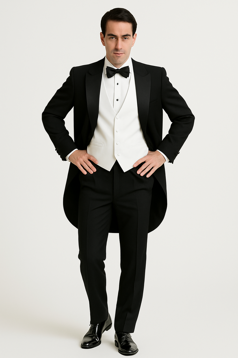 Mens 3pc Vested Classic Tail Tuxedo in Black