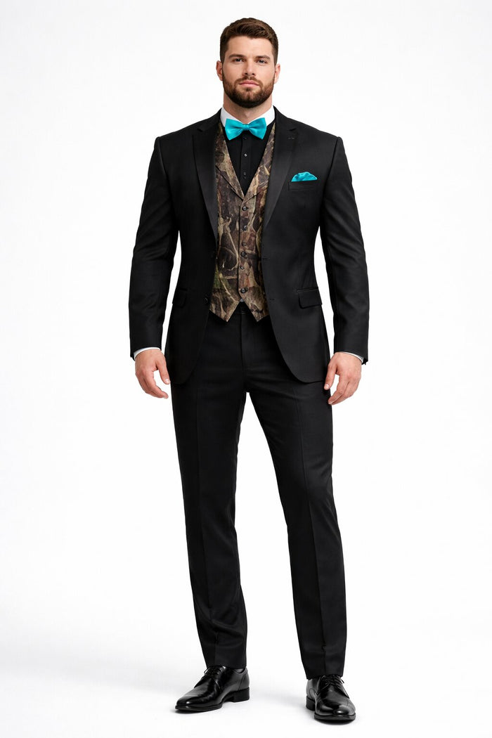 Army Green Tuxedo - Camouflage Patterned - Two Toned Vested Tuxedo