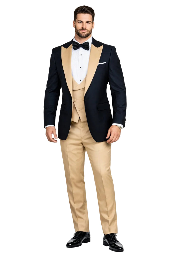 Statement Mens Champagne 3 Piece Modern Fit Designer Tuxedo