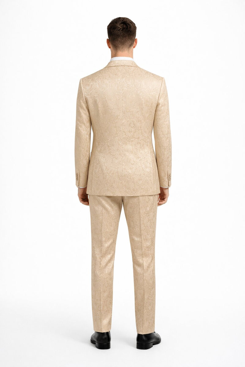 Beige Men's Slim Fit Paisley Wedding & Prom 2026 Suit - Shiny Finish