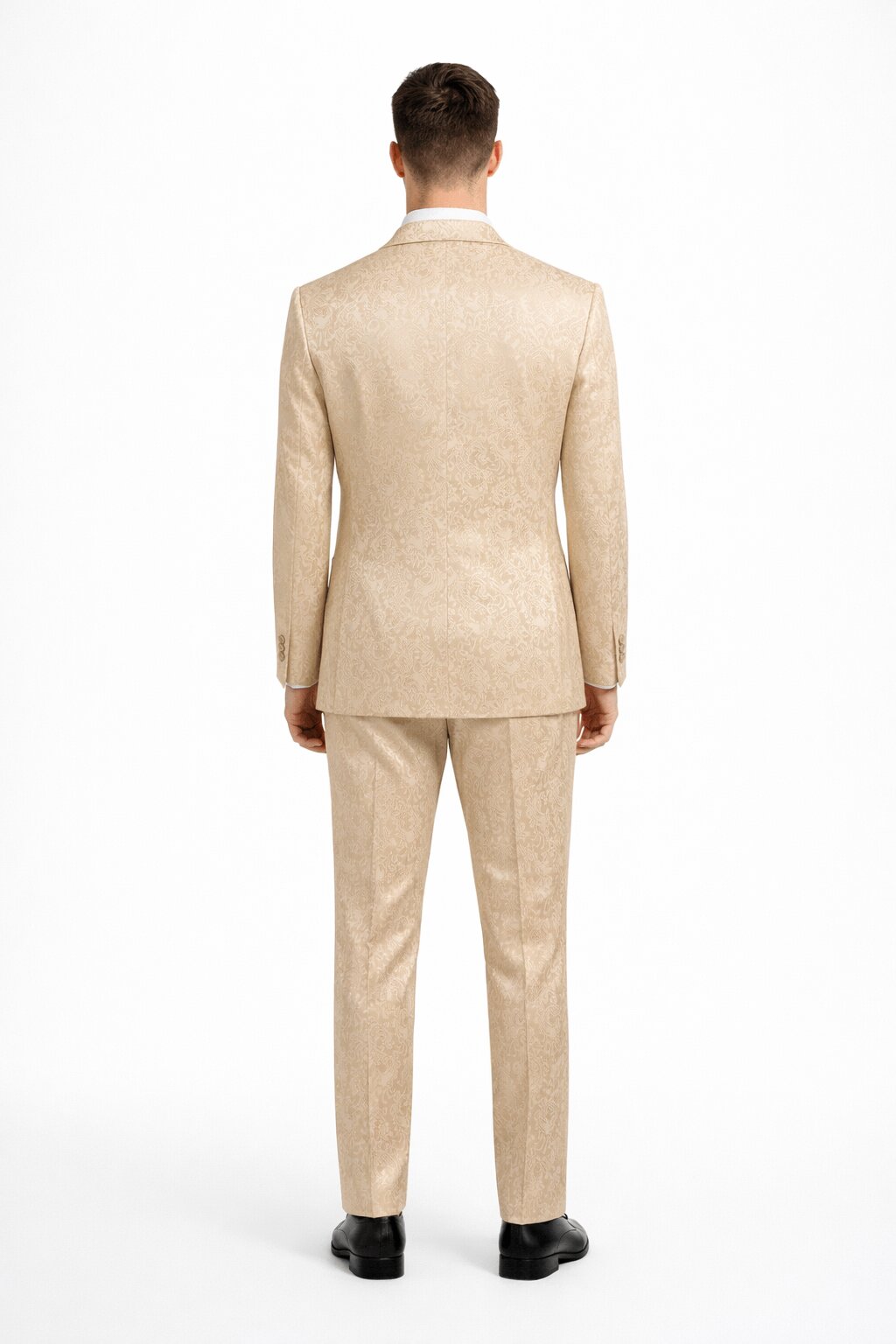 Men's Slim Fit Shiny Paisley Prom & Wedding Beige Suit