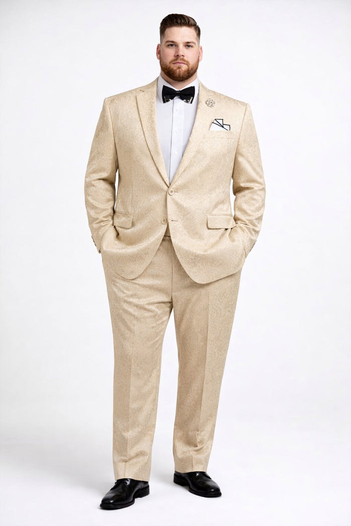 Beige Men's Slim Fit Paisley Wedding & Prom 2026 Suit - Shiny Finish