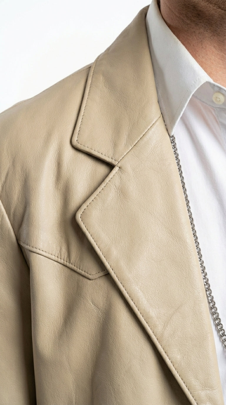 Mens Beige Sand Bone Real Leather Cowboy Western Blazer – Classic Western Style Leather Jacket Casual Formal Ranch Coat for Men