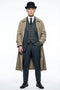 Mens Beige Vintage Style Trenchcoat Overcoat + Suit + Hat – Classic Long Trench Coat Inspired by Peaky Blinders Formal 1920s Package